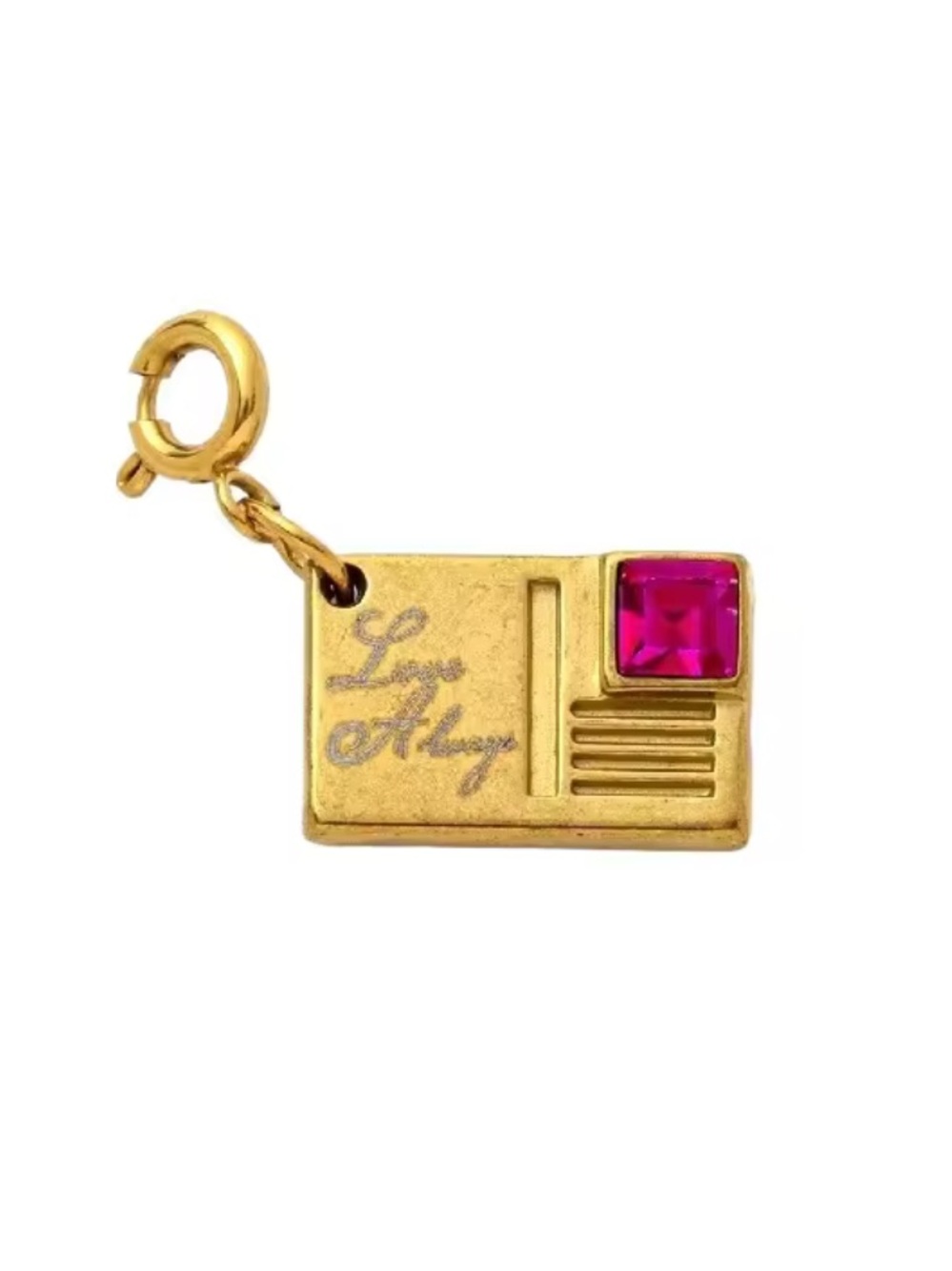 Aceworks Gold Postcard Charm with Pink Stone